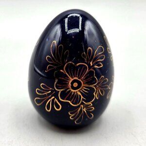 Handmade Ceramic Egg Floral Gold Detailing Cobalt Blue Finish Decorative Accent